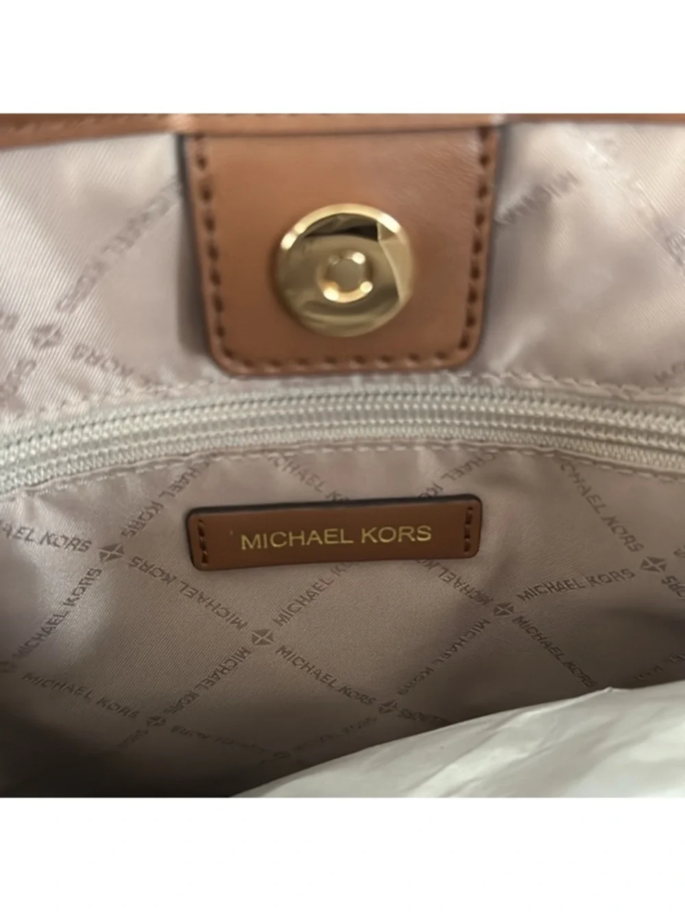 MICHAEL KORS Maeve Small Canvas Open Tote Luggage Leather NWT $298